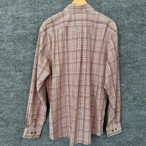 Eddie Bauer Shirt Mens Large Red Tan Plaid Casual Relaxed Wrinkle Resistant - Picture 2 of 10